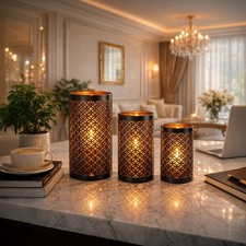 3x Hollow Metal Candlestick Lantern Candle Holder Hurricane Pillar Candleholder