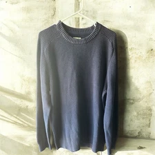 LL Bean Textured Cotton Sweater Mens XL Navy Blue Waffle Knit Crewneck