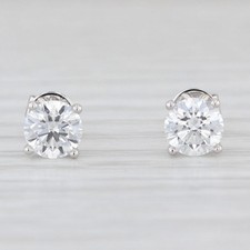 New 1.13ctw Round Lab Grown Diamond Stud Earrings 14k White Gold Studs