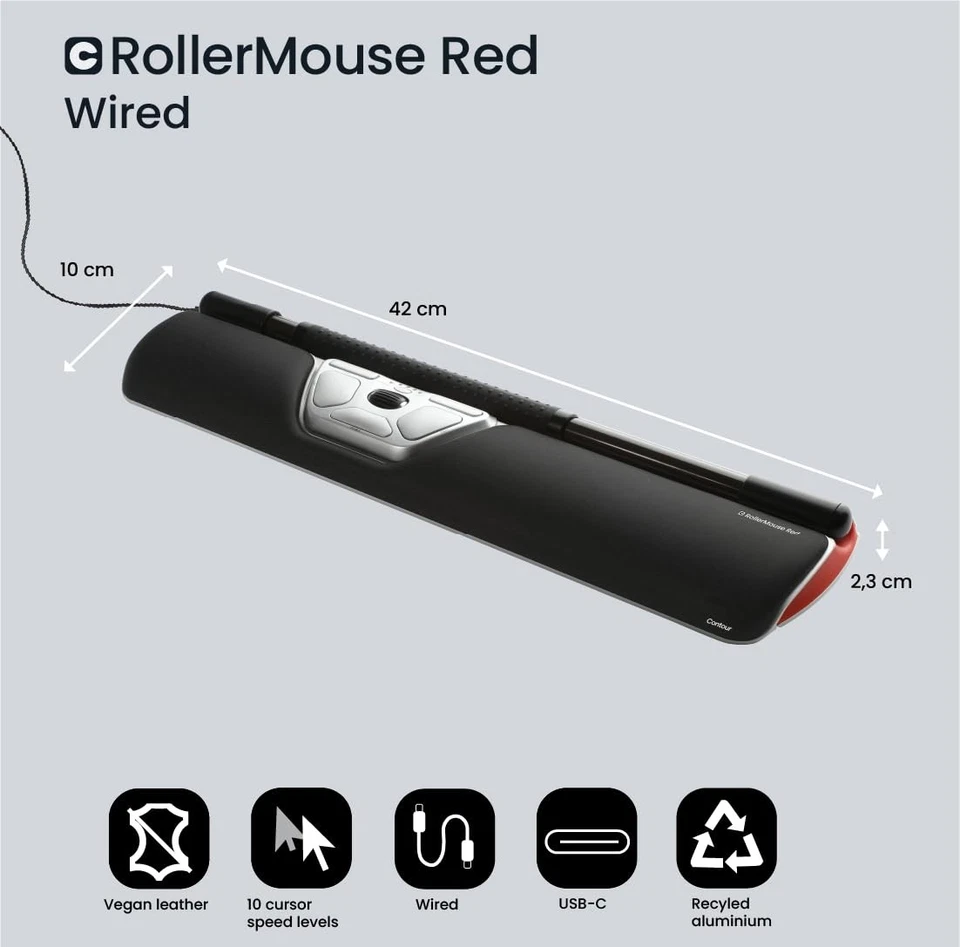 Contour RollerMouse Red Ergonomic Mouse for Shoulder Forearm Wrist Strain Rel... - Image 3 of 4