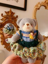 Hand Knit Wool Teddy Bear Handmade Knitted Art Doll Collectible Gift