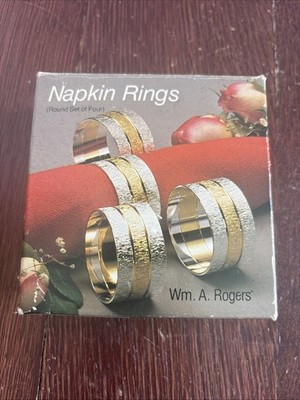 Wm. A. Rogers Napkin Rings Set of 4 Silver Plate with Brass New in Box 0117306