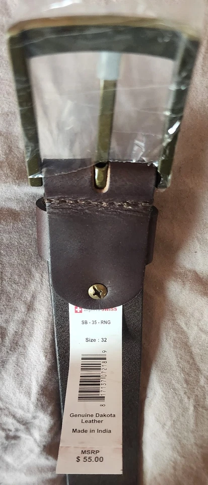 NUEVO CINTURÓN ALPINE SWISS DAKOTA CUERO MARRÓN TALLA. 32 Precio de venta sugerido por el fabricante $55 logotipo en hebilla con etiquetas Foto 3 de 3