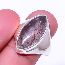 Black Rutilated Quartz - Srilanka Gemstone 925 Sterling Silver Ring s.8.5 A35