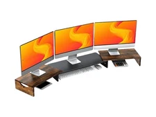 ErgoFocus Triple Monitor Stand Riser Dual Shelf Length Angle Adjustable Stand