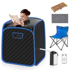 Portable Personal Steam Sauna Spa with Steamer Chair-Black - Color: Black