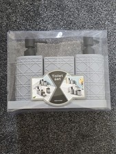 Image of Grey Lattice Bathroom Accessory Set - 4 Piece (New In Box)