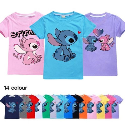 Jungen Mädchen Engel Stitch T-Shirts Kinder Freizeit Kurzarm Baumwolle Tops Tee