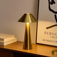Rechargeable Cordless Table Lamp, Gold LED Battery Operated Wireless Table Li...