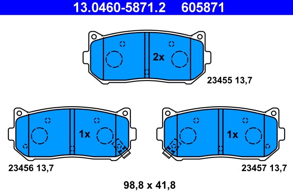 Rear ATE 13.0460-5871.2 Brake Pad Set, disc brake for ,KIA