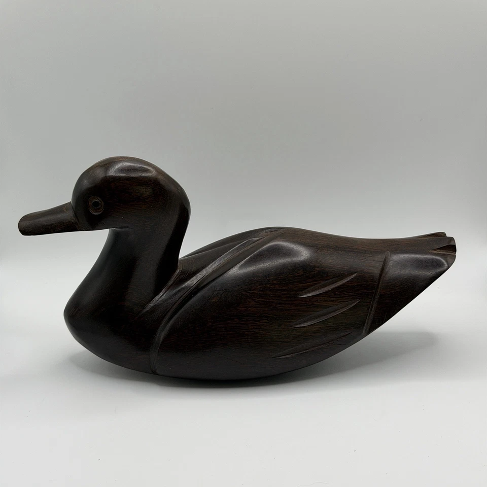 Boneco vintage esculpido à mão madeira pato marrom escuro madeira maciça pato decoração para casa - Imagem 2 de 4