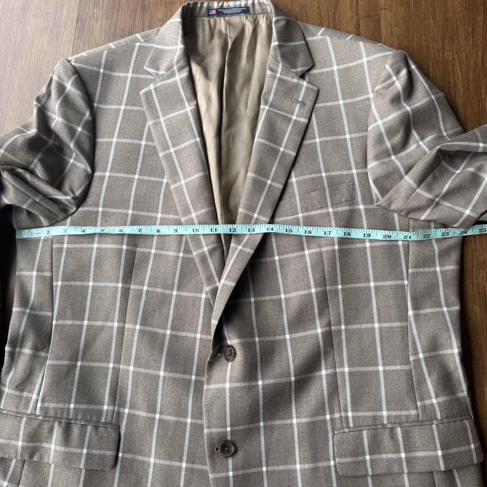 Hart Schaffner Marx Sport Coat Jacket Windowpane Plaid Mens 48 R Wool Brown Suit