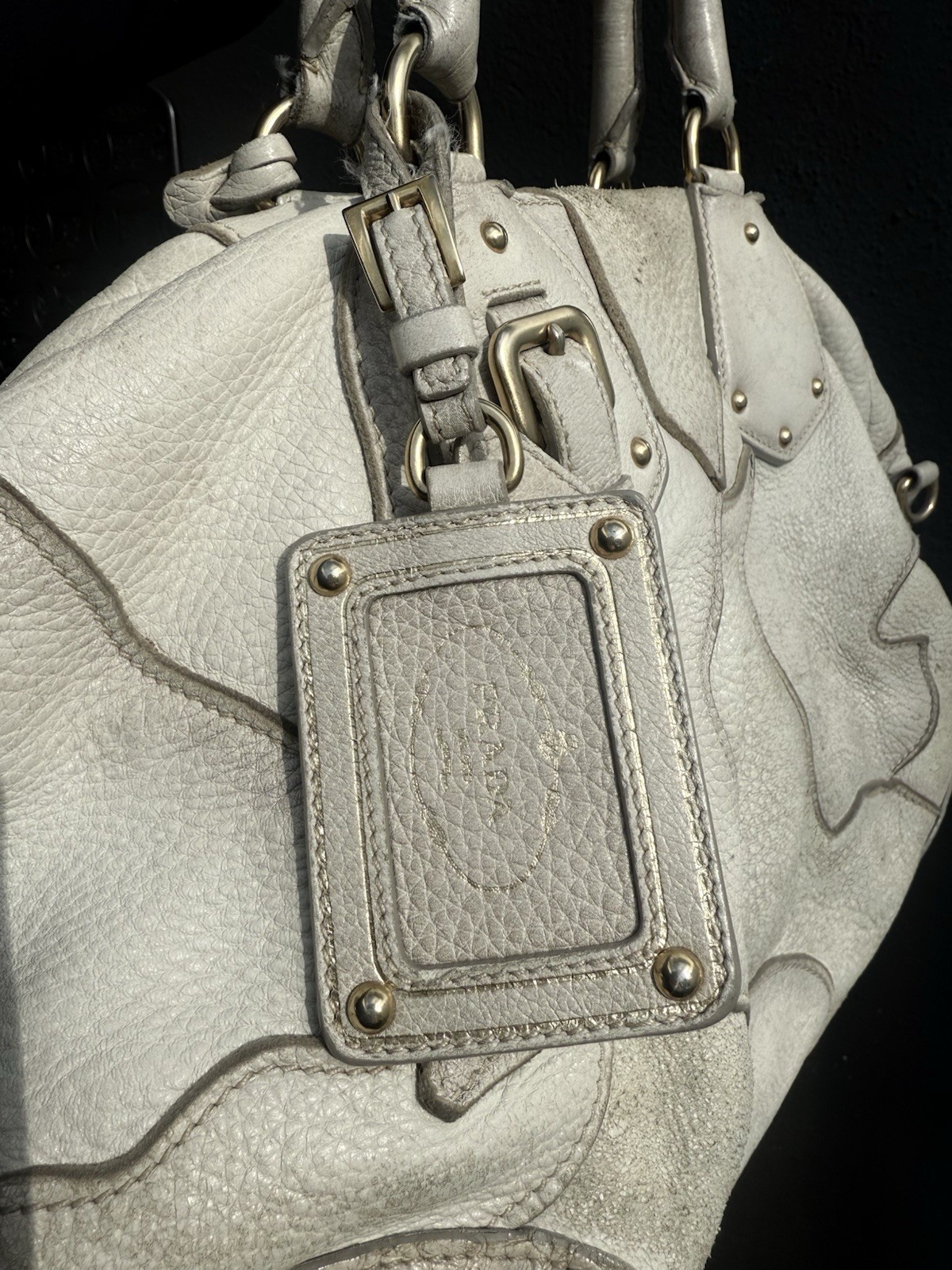 Authentic Prada Cervo Patchwork Bowler Bag Ivory … - image 2