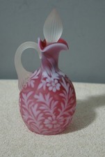 Vintage Fenton Cranberry Opalescent Cruet Daisy and Fern Pattern Satin Finish