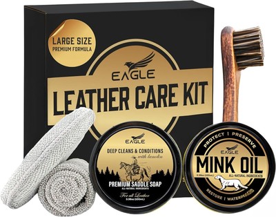 Leather Boot Care Kit   Mink Oil, Saddle Soap for Leather, Applicators &... 