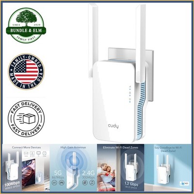 WiFi Signal Booster with 1500 Sq.ft Coverage for 30 Devices and Mesh Support