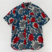 Volcom Shirt Mens XL Blue Floral Hawaiian Aloha Classic Fit Button Up Casual