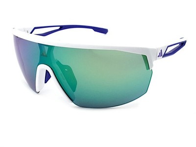 Adidas Sport Sonnenbrille Halbrahmen weiß blau mit grünen verspiegelten Gläsern SP0099 21Q