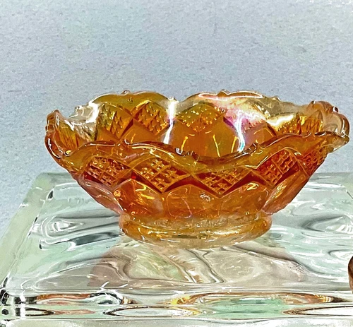 Depression Era Amber Marigold Ornate Glass Candy Dish Grannycore