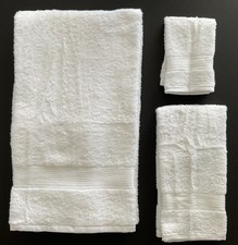TOWEL SET 100 COTTON 3 PC WHITE LIGHTWEIGHT TERRY ORIGINAL PKG NEW