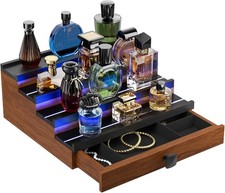 4-Tier Wooden Perfume Organizer for Men with LED Light  Drawer