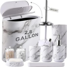 Bathroom Accessories Set, 9-Piece Marble White Bathroom Set, White Bathroom A...