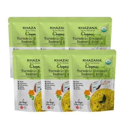 Khazana Turmeric Coconut Organic Basmati Rice - Ready to Heat (6-Pack, 8.8oz) -