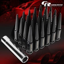 JDM M14 X 1.5 23MM OD /112MM TALL 24PCS CLOSE END LUG NUTS SET W/ADAPTER BLACK