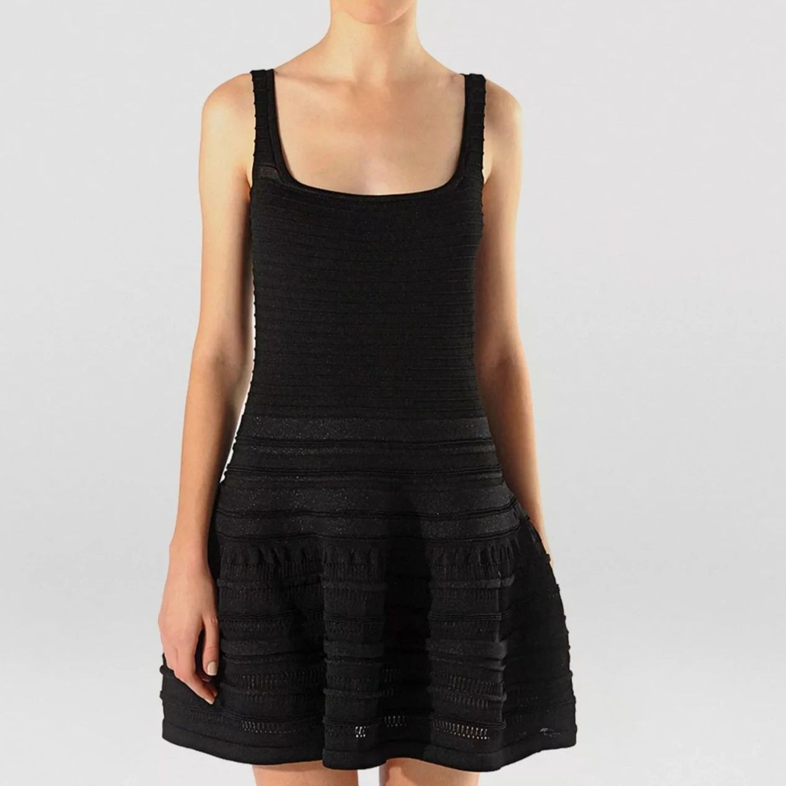 Maje Adiale Metallic Knit Skater Mini Little Black Dress Size 2 US 6 Small