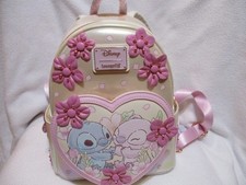 Loungefly Disney Stitch  Angel Cherry Blossoms Iridescent Heart Mini Backpack