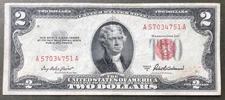 1953 A $2 Bill ~ Red Seal ~ AA Block  ~ FREE SHIPPING ~ Serial # A 5703 4751 A