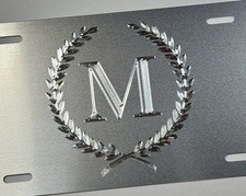 Custom Engraved Monogram Crest Car Tag Diamond Etched Silver Metal License Plate