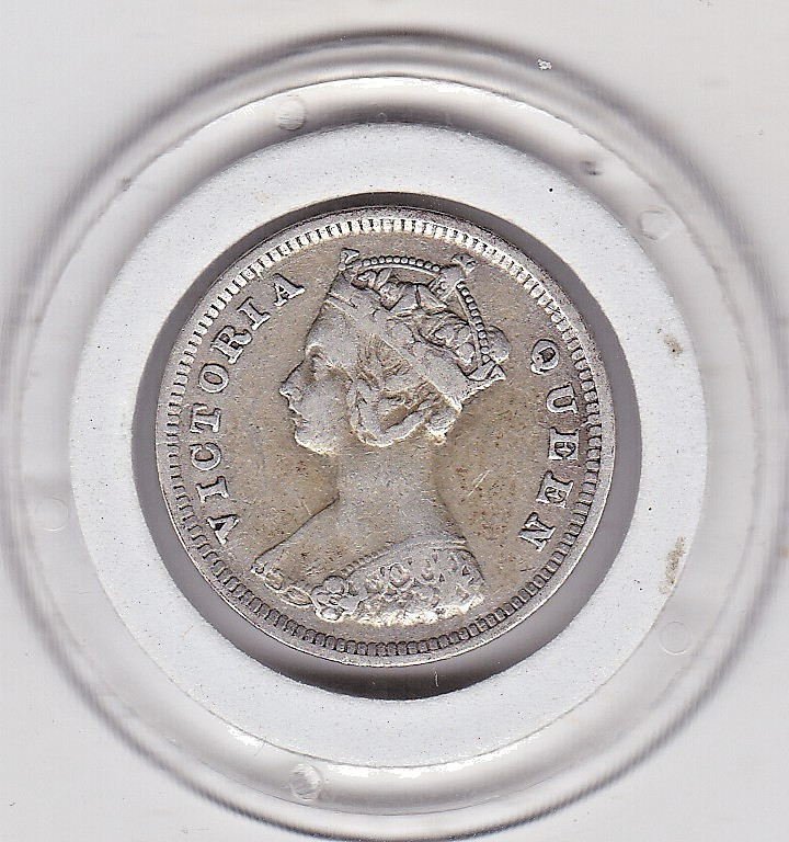 Sharp  1894  Hong  Kong  10   Cent   Silver,  80%   Coin  (Queen  Victoria )