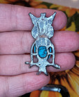 Vintage Owl Pendant Faux Turquoise Green Rhinestone Eyes * Needs Some Love — photo 3