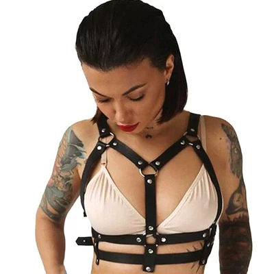 Punk Black Leather Chest Harness Body Waist Chain Belt Rave Nightclub Sexy - Image 1 of 4