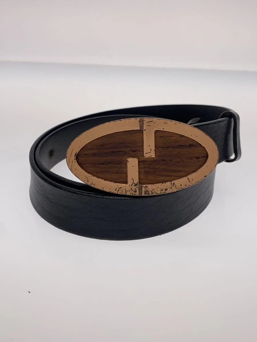Ceinture cuir boucle bronze logo GUCCI GG cuir BLK uni femme
