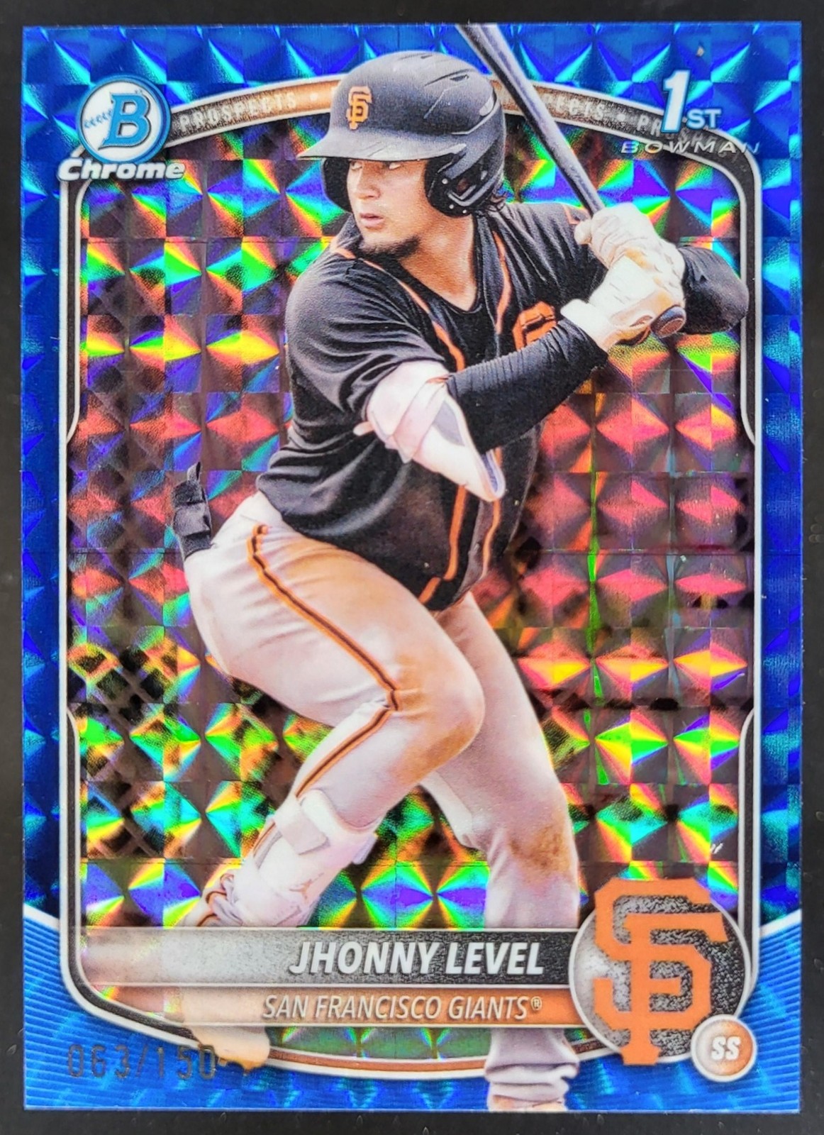 2025 Bowman Jhonny Level Chrome Blue Geometric Refractor /150 1st Giants CN