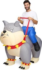 Adults Halloween Inflatable Costumes, Riding A Bulldog, Grey Blow Up Dog Cost...