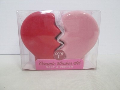 Core Kitchen Ceramic Broken Heart Salt & Pepper Shakers Pink/Red