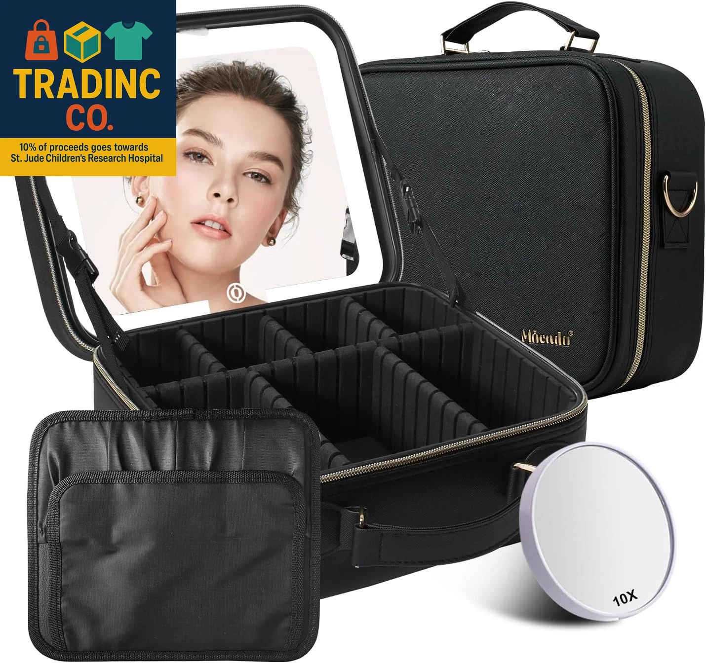 Travel Makeup Bag with LED Lighted Mirror,Travel Makeup Organizer,Makeup Case wi