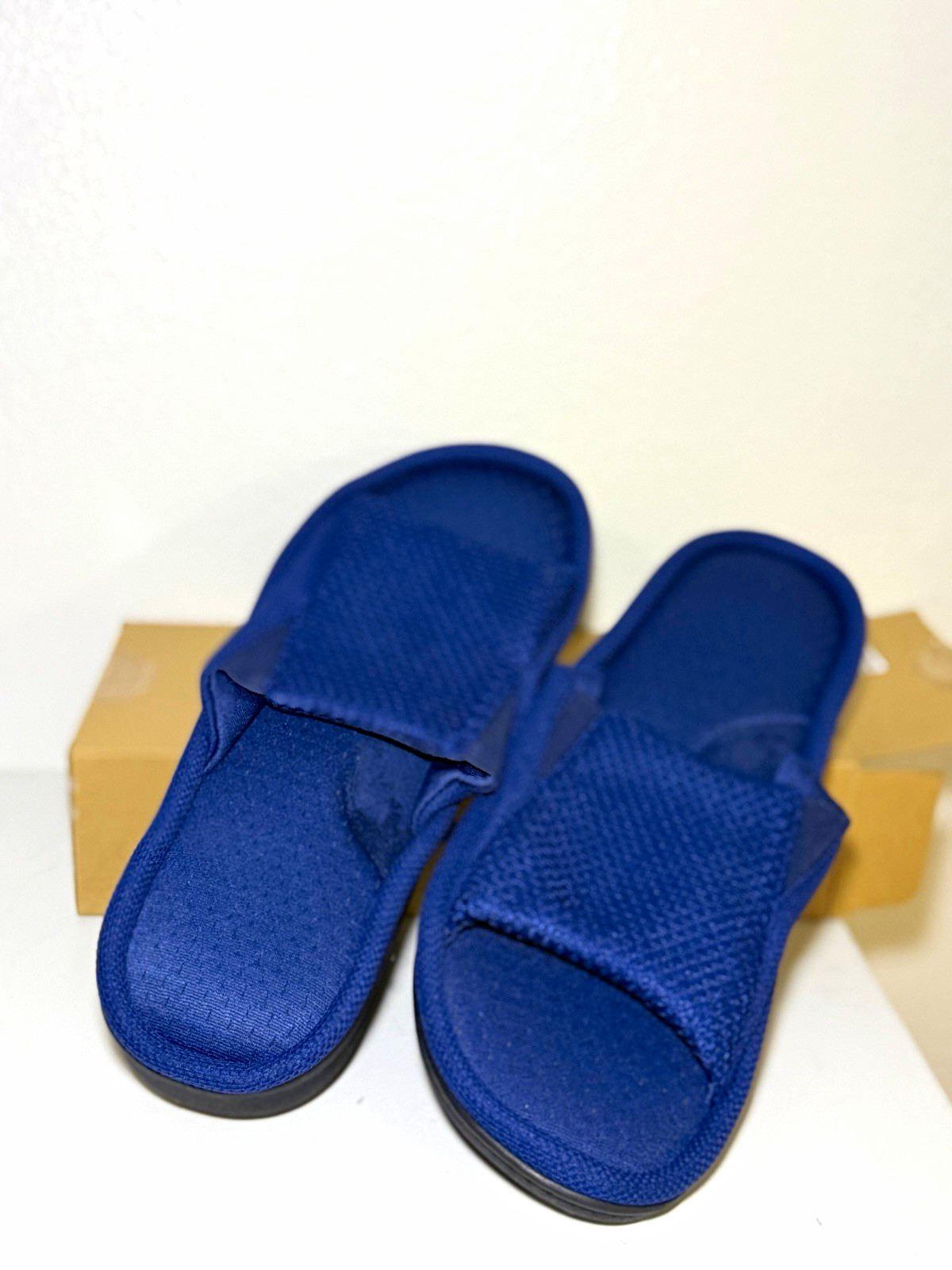 Men's Blue Slide Sandals US 11.5 Solid Open Toe Slip-On Polyester Upper