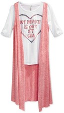 Beautees Girls' 2-Pc Duster, "My Heart Is Out At Sea" Coral Small