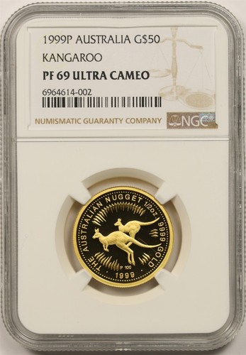 1999P Australia Kangaroo $50 NGC PF 69 Ultra Cameo 1/2 oz Fine Gold