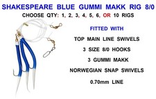SHAKESPEARE SALT BLUE GUMMI MAKK RIG 3 HOOK 8/0 COD POLLOCK LING LURES RIGS