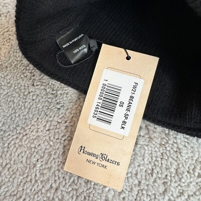 Rowing Blazers Black Stretch Knit Multicolor Logo Unisex Wool Beanie Hat OS NEW Rowing Blazers Black Stretch Knit Multicolor Logo Unisex  main image 4