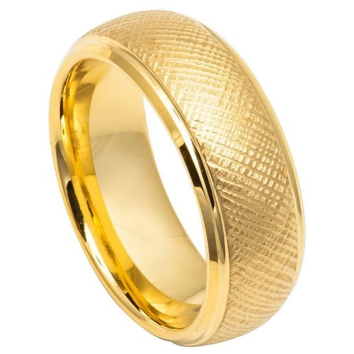 8mm Men's Gold Vermeil Florentine Finish Tungsten Carbide Wedding Band