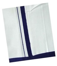 COTTON Men Lungi White Dhoti with Blue Barder