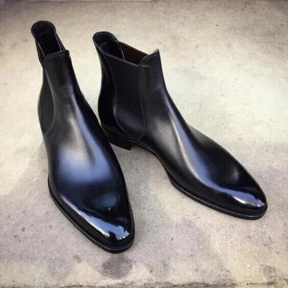 Handmade Black Leather Chelsea Boots for Men Dress Ankle Boots