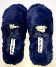 Fabletics Women 7 Slippers Blue Indigo Fuzzy Elegant Bedroom Shoes Soft Comfort