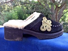 UGG AUSTRALIA Clogs Wedges High Heels Fur Line Butterfly Leather Girl Shoes Sz 3